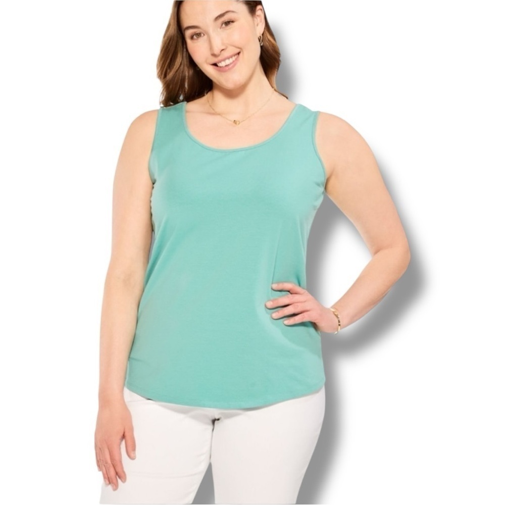 NIC+ZOE SHIRT TAIL PERFECT TANK Hazy Aqua Plus 1X
